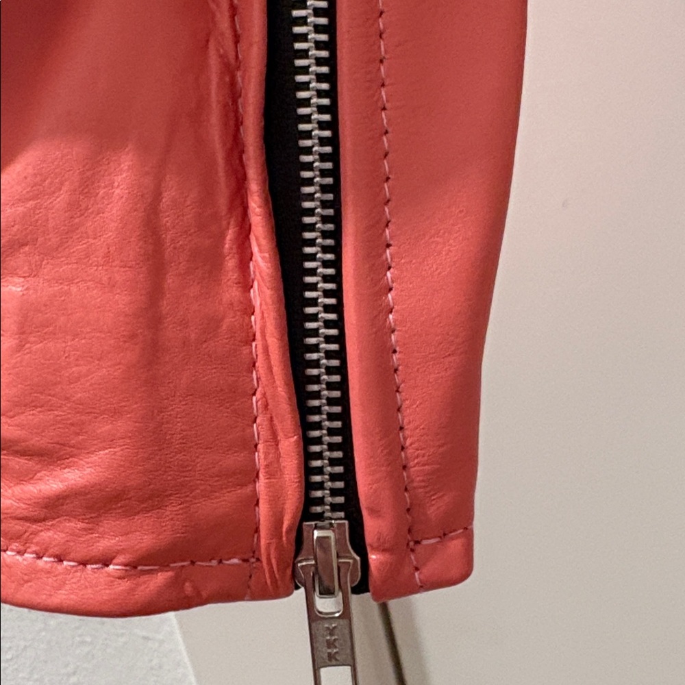 NWT [Leather Skin] Quilted 100% Genuine Leather Moto Jacket in Pink Women’s L - Picture 8 of 15